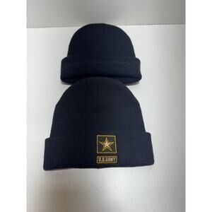 Beanie Hat Cap Unisex Knit Black Lot Of 2 US Army Logo Winter Outdoors Gorpcore